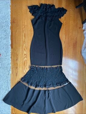 Fashion Nova Black Lace High-Neck Mermaid Maxi Dress